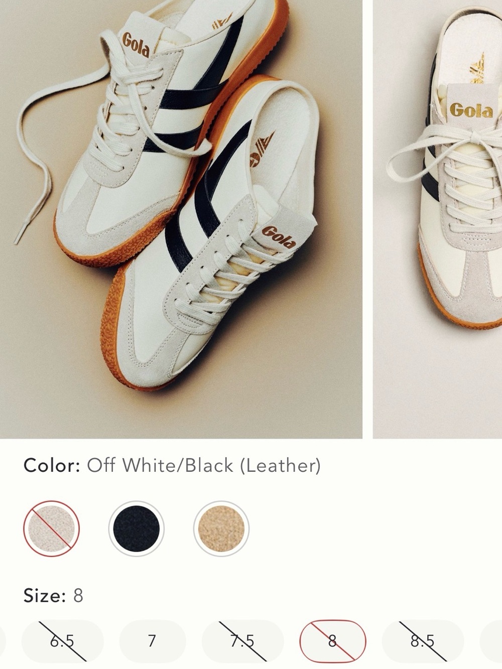 Gola (Anthropologie) Off-White Sneakers with Black Stripes and Gum Sole - Picture 3 of 7